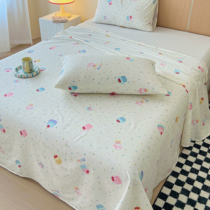 91家纺网 家纺一手货源 找家纺 金丝鸟家纺 2025新款全棉纯棉斜纹床单单品床单单件单床单-大床图 茶杯蛋糕