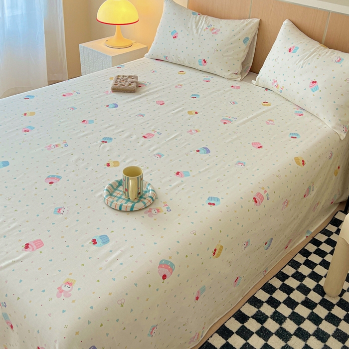 91家纺网 家纺一手货源 找家纺 金丝鸟家纺 2025新款全棉纯棉斜纹床单单品床单单件单床单-大床图 茶杯蛋糕