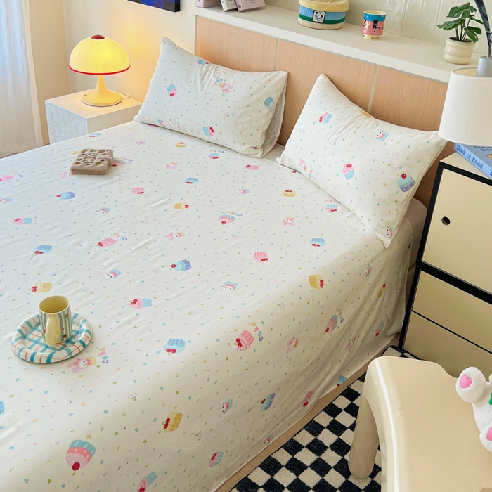 91家纺网 家纺一手货源 找家纺 金丝鸟家纺 2025新款全棉纯棉斜纹床单单品床单单件单床单-大床图 茶杯蛋糕