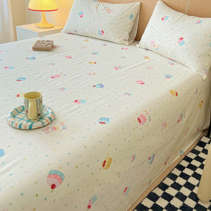 91家纺网 家纺一手货源 找家纺 金丝鸟家纺 2025新款全棉纯棉斜纹床单单品床单单件单床单-大床图 茶杯蛋糕