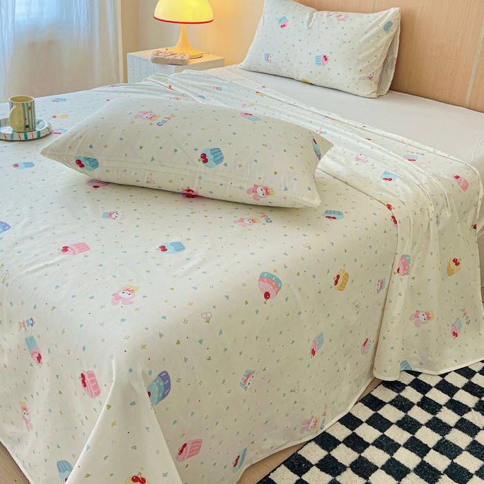 91家纺网 家纺一手货源 找家纺 金丝鸟家纺 2025新款全棉纯棉斜纹床单单品床单单件单床单-大床图 茶杯蛋糕