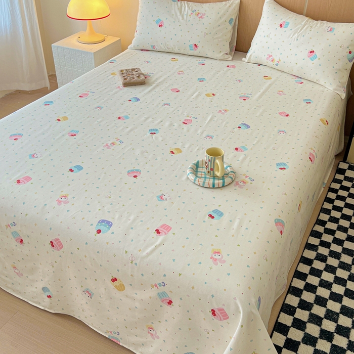 91家纺网 家纺一手货源 找家纺 金丝鸟家纺 2025新款全棉纯棉斜纹床单单品床单单件单床单-大床图 茶杯蛋糕