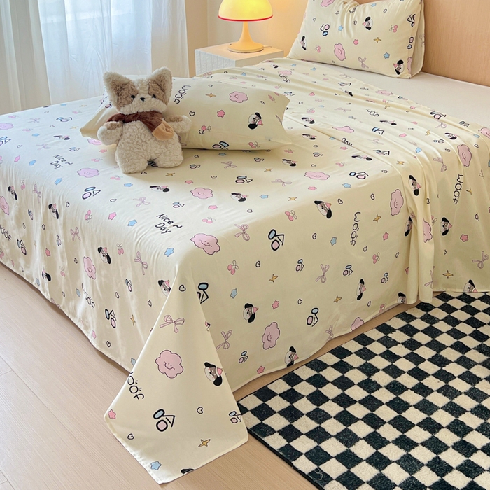 91家纺网 家纺一手货源 找家纺 金丝鸟家纺 2025新款全棉纯棉斜纹床单单品床单单件单床单-大床图 甜汪云趣