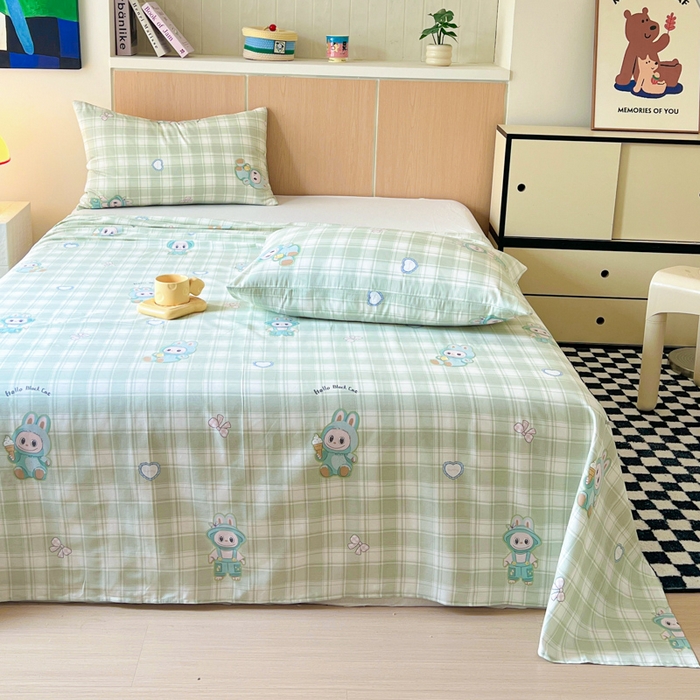 91家纺网 家纺一手货源 找家纺 金丝鸟家纺 2025新款全棉纯棉斜纹床单单品床单单件单床单-大床图 薄荷兔兔-绿