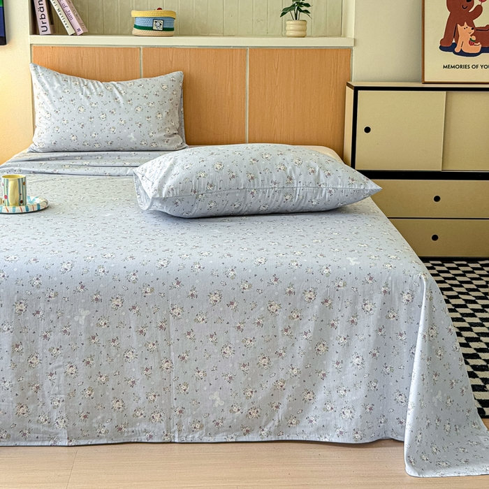 91家纺网 家纺一手货源 找家纺 金丝鸟家纺 2025新款全棉纯棉斜纹床单单品床单单件单床单-大床图 浅夏雏菊-灰