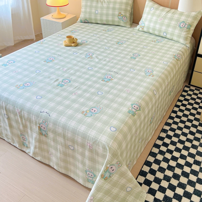 91家纺网 家纺一手货源 找家纺 金丝鸟家纺 2025新款全棉纯棉斜纹床单单品床单单件单床单-大床图 薄荷兔兔-绿