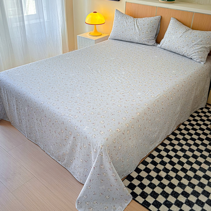 91家纺网 家纺一手货源 找家纺 金丝鸟家纺 2025新款全棉纯棉斜纹床单单品床单单件单床单-大床图 浅夏雏菊-灰