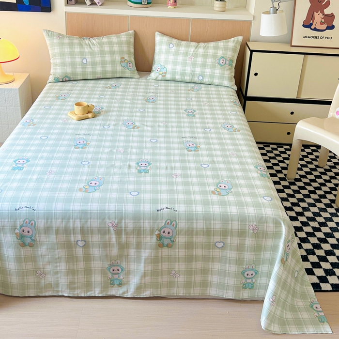 91家纺网 家纺一手货源 找家纺 金丝鸟家纺 2025新款全棉纯棉斜纹床单单品床单单件单床单-大床图 薄荷兔兔-绿