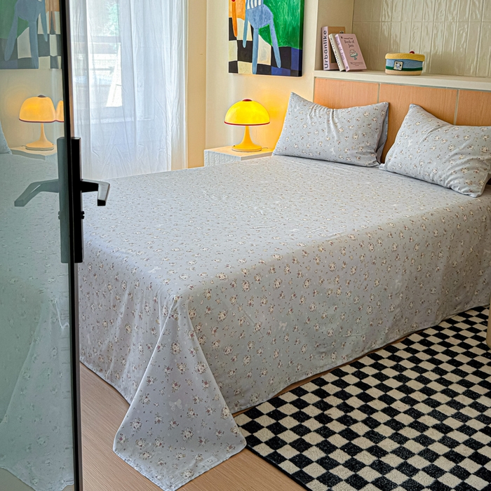 91家纺网 家纺一手货源 找家纺 金丝鸟家纺 2025新款全棉纯棉斜纹床单单品床单单件单床单-大床图 浅夏雏菊-灰