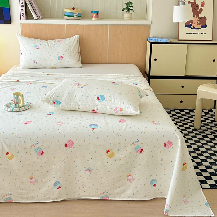 91家纺网 家纺一手货源 找家纺 金丝鸟家纺 2025新款全棉纯棉斜纹床单单品床单单件单床单-大床图 茶杯蛋糕