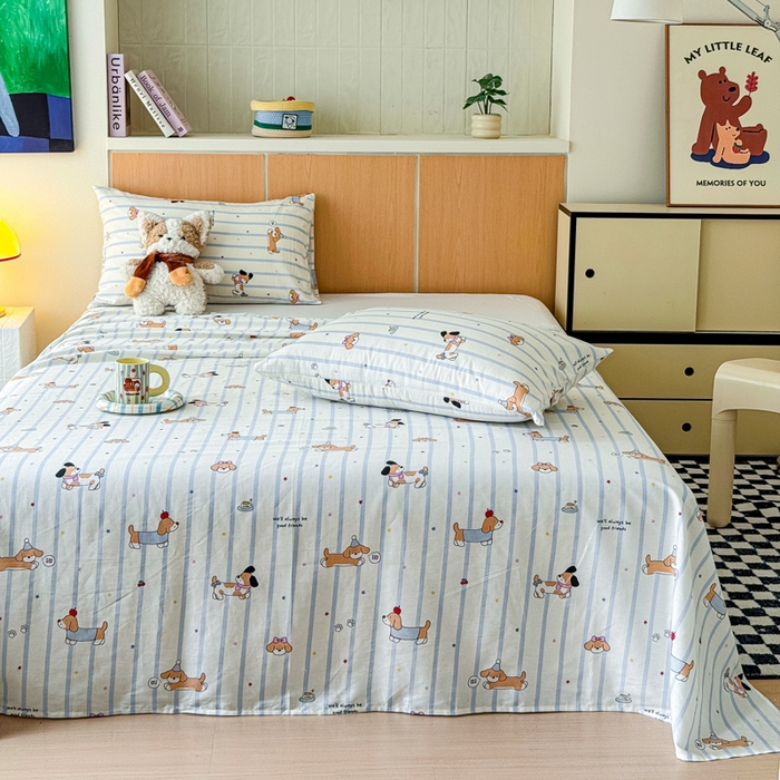 91家纺网 家纺一手货源 找家纺 金丝鸟家纺 2025新款全棉纯棉斜纹床单单品床单单件单床单-大床图 糖纸童年