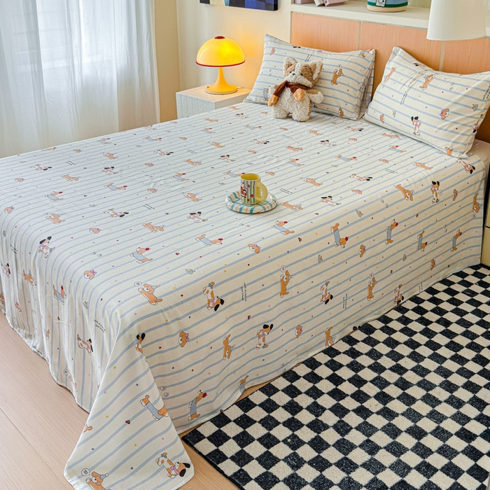 91家纺网 家纺一手货源 找家纺 金丝鸟家纺 2025新款全棉纯棉斜纹床单单品床单单件单床单-大床图 糖纸童年