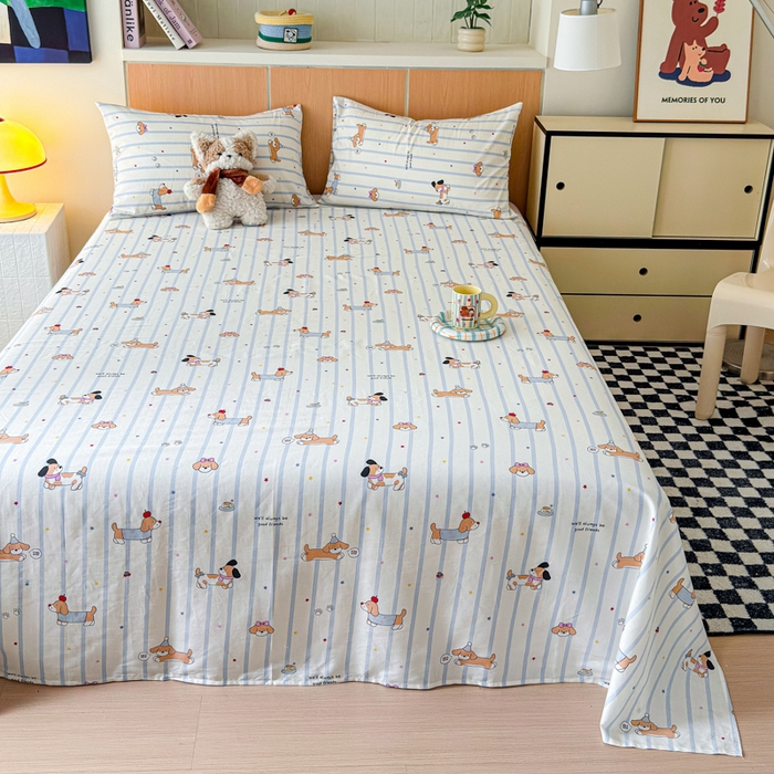 91家纺网 家纺一手货源 找家纺 金丝鸟家纺 2025新款全棉纯棉斜纹床单单品床单单件单床单-大床图 糖纸童年