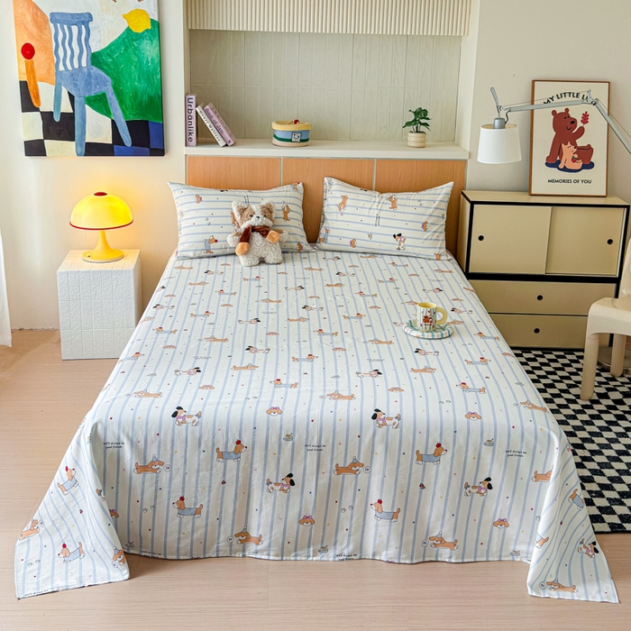 91家纺网 家纺一手货源 找家纺 金丝鸟家纺 2025新款全棉纯棉斜纹床单单品床单单件单床单-大床图 糖纸童年