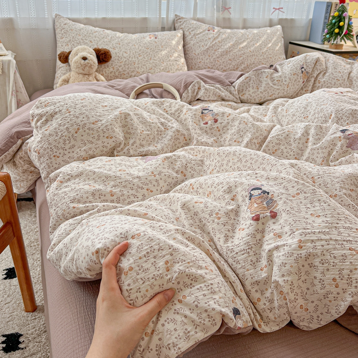 91家纺网 家纺一手货源 找家纺 （总）水木坊 2025新款A云感双层纱四件套-浪漫