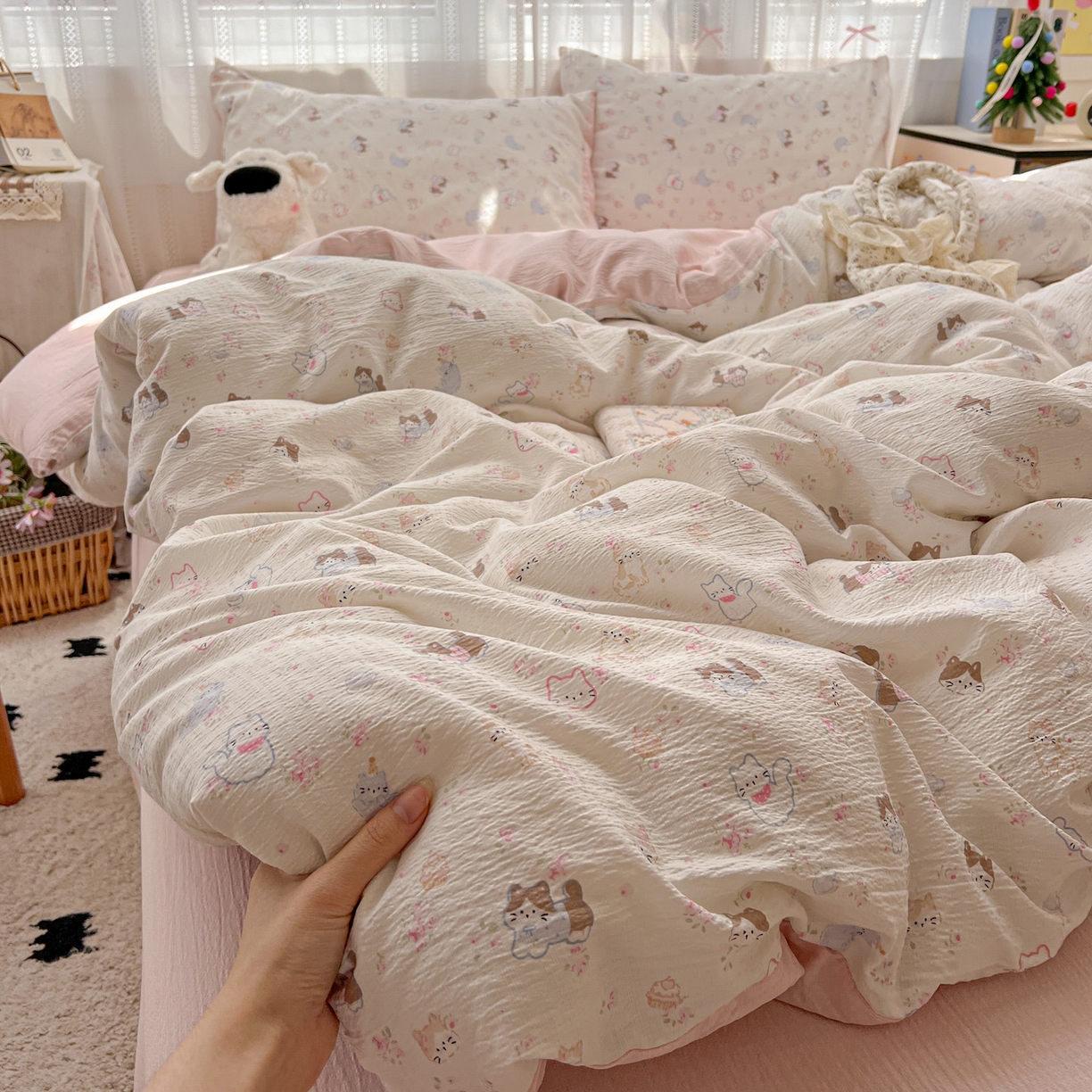 91家纺网 家纺一手货源 找家纺 （总）水木坊 2025新款A云感双层纱四件套-浪漫