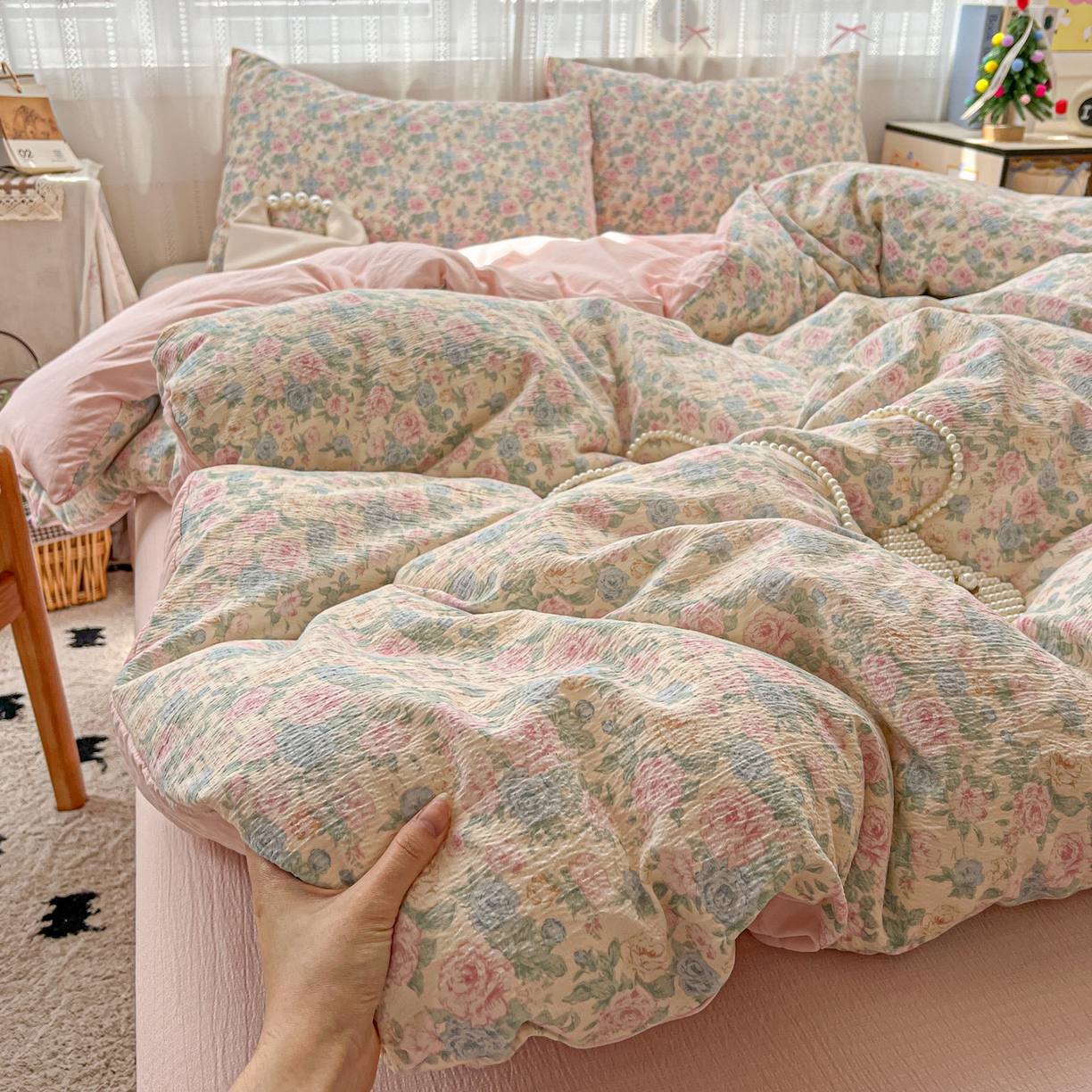 91家纺网 家纺一手货源 找家纺 （总）水木坊 2025新款A云感双层纱四件套-浪漫