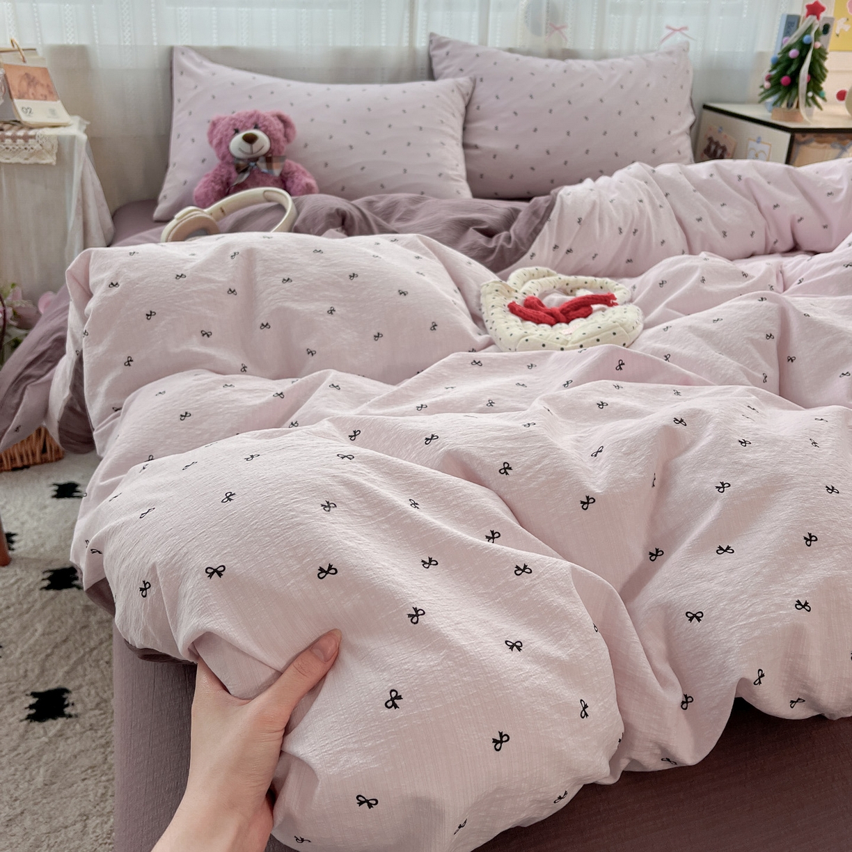 91家纺网 家纺一手货源 找家纺 （总）水木坊 2025新款A云感双层纱四件套-浪漫