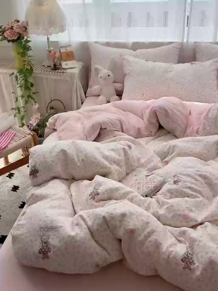 91家纺网 家纺一手货源 找家纺 水木坊 2025新款A云感双层纱四件套-浪漫 浪漫-巴比兔