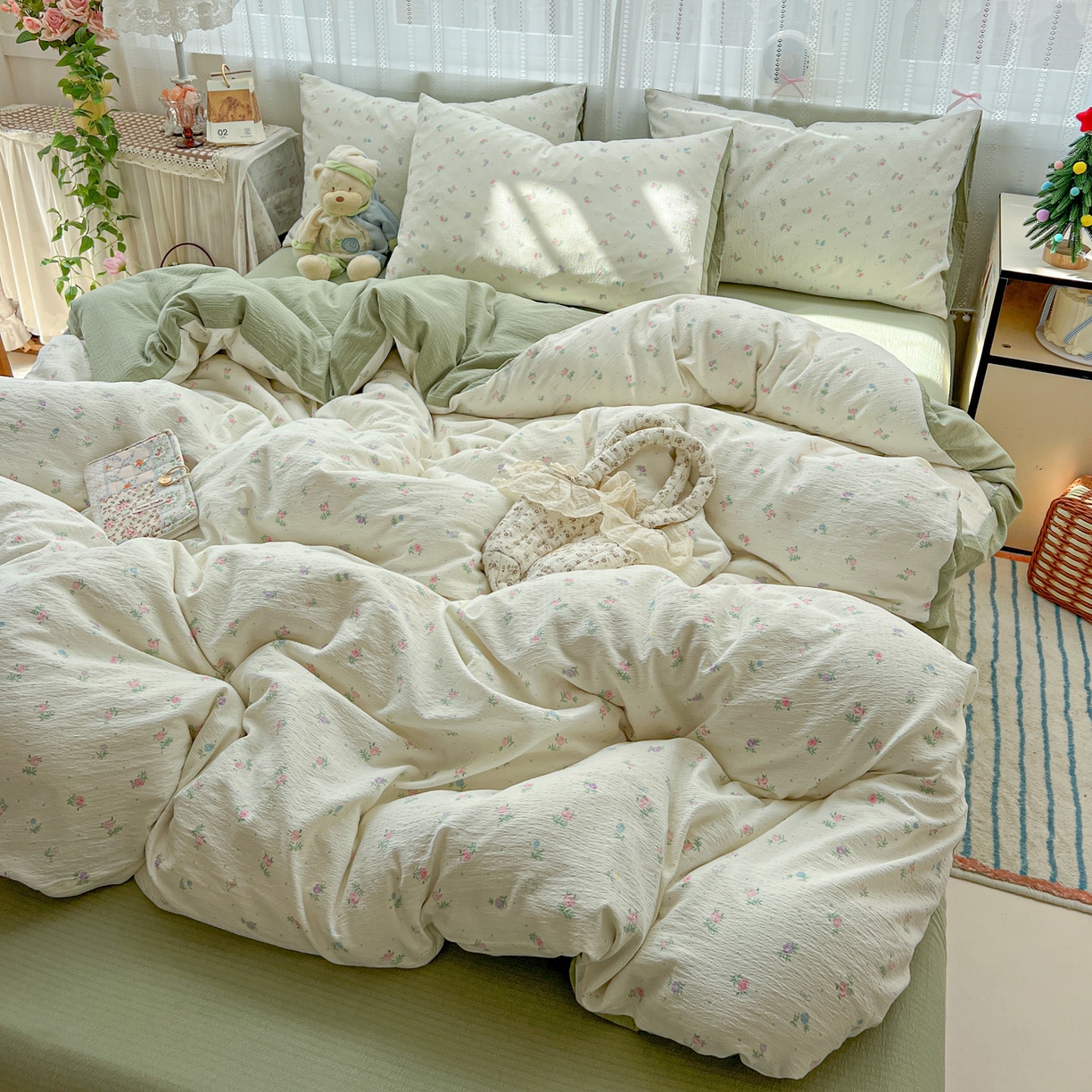 91家纺网 家纺一手货源 找家纺 水木坊 2025新款A云感双层纱四件套-浪漫 浪漫-初恋