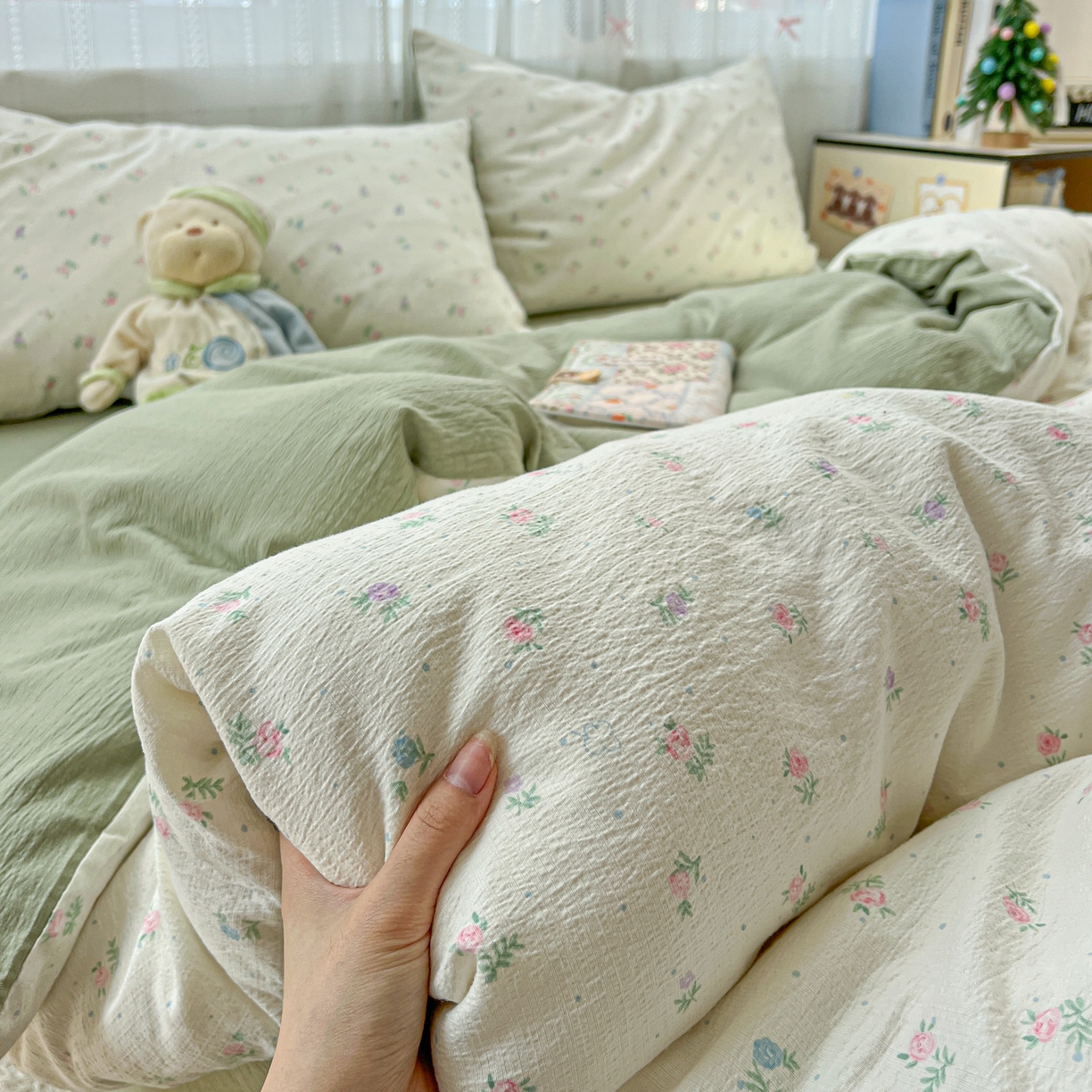 91家纺网 家纺一手货源 找家纺 水木坊 2025新款A云感双层纱四件套-浪漫 浪漫-初恋