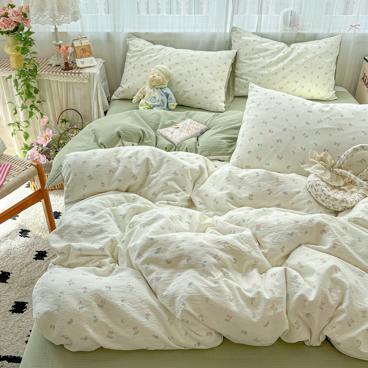 91家纺网 家纺一手货源 找家纺 水木坊 2025新款A云感双层纱四件套-浪漫 浪漫-初恋