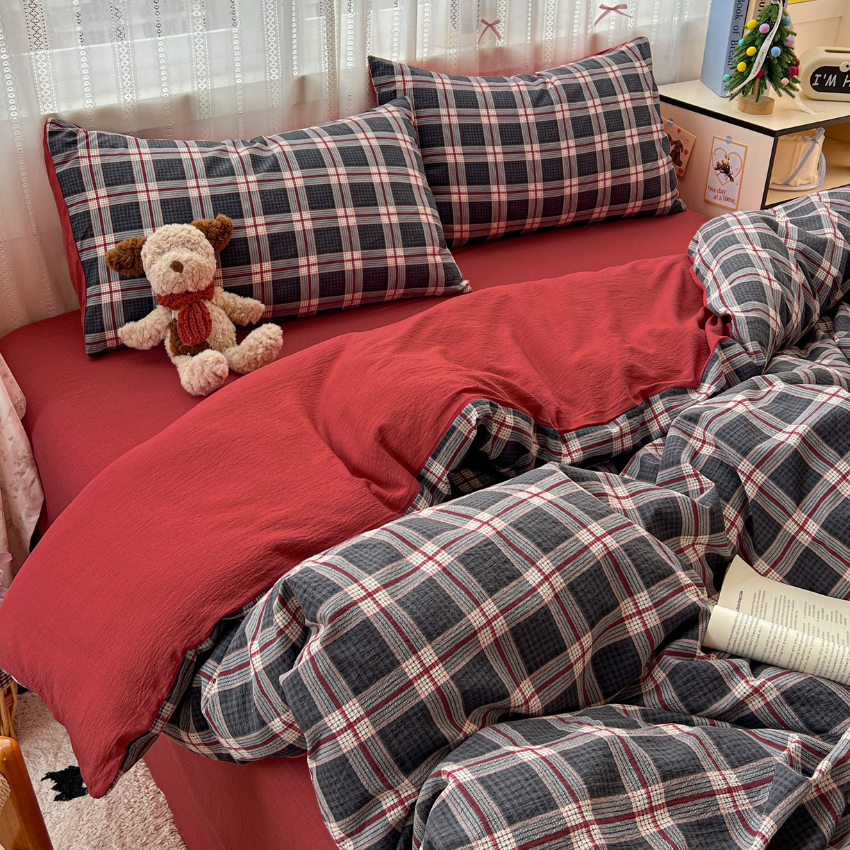 91家纺网 家纺一手货源 找家纺 水木坊 2025新款A云感双层纱四件套-浪漫 浪漫-幻夜