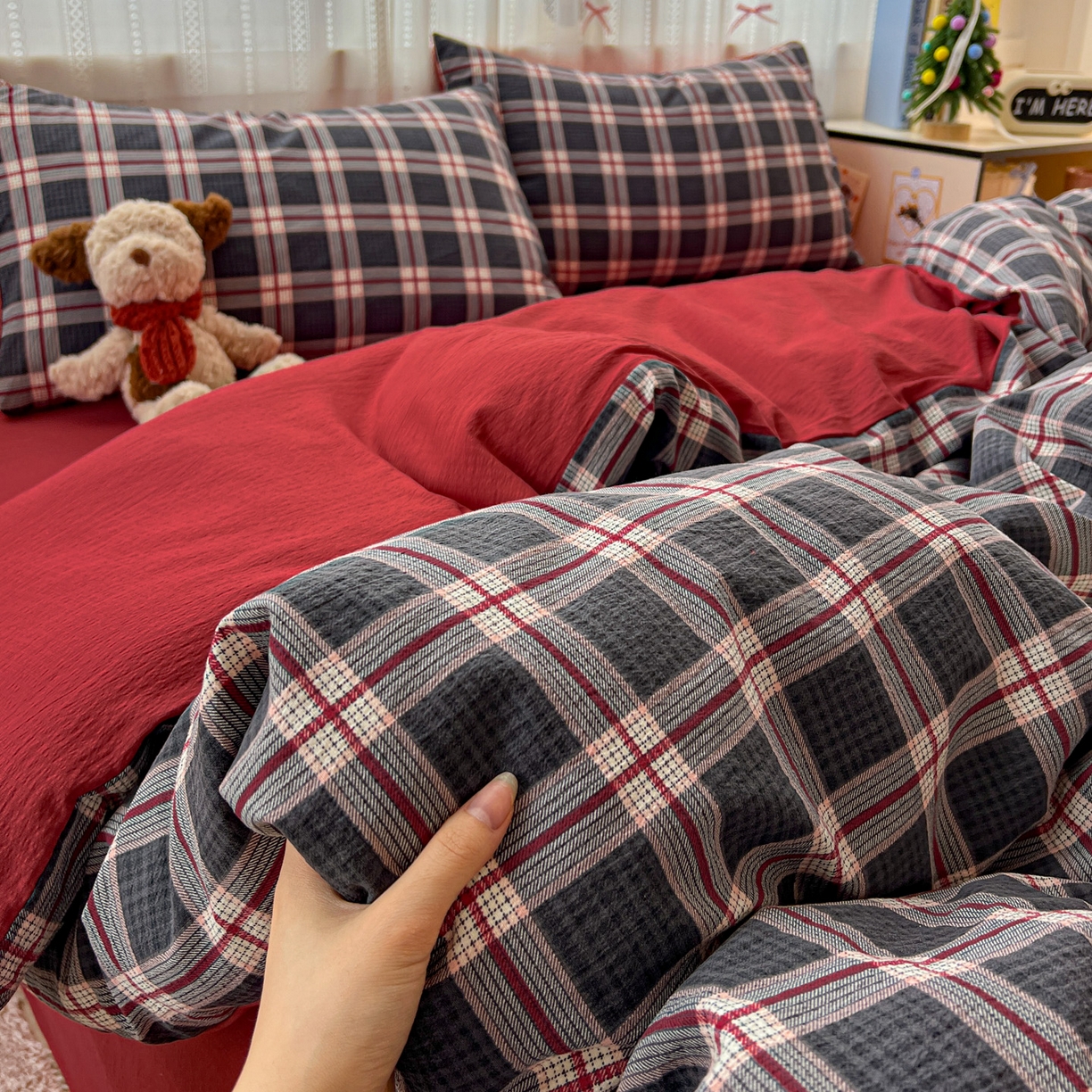 91家纺网 家纺一手货源 找家纺 水木坊 2025新款A云感双层纱四件套-浪漫 浪漫-幻夜