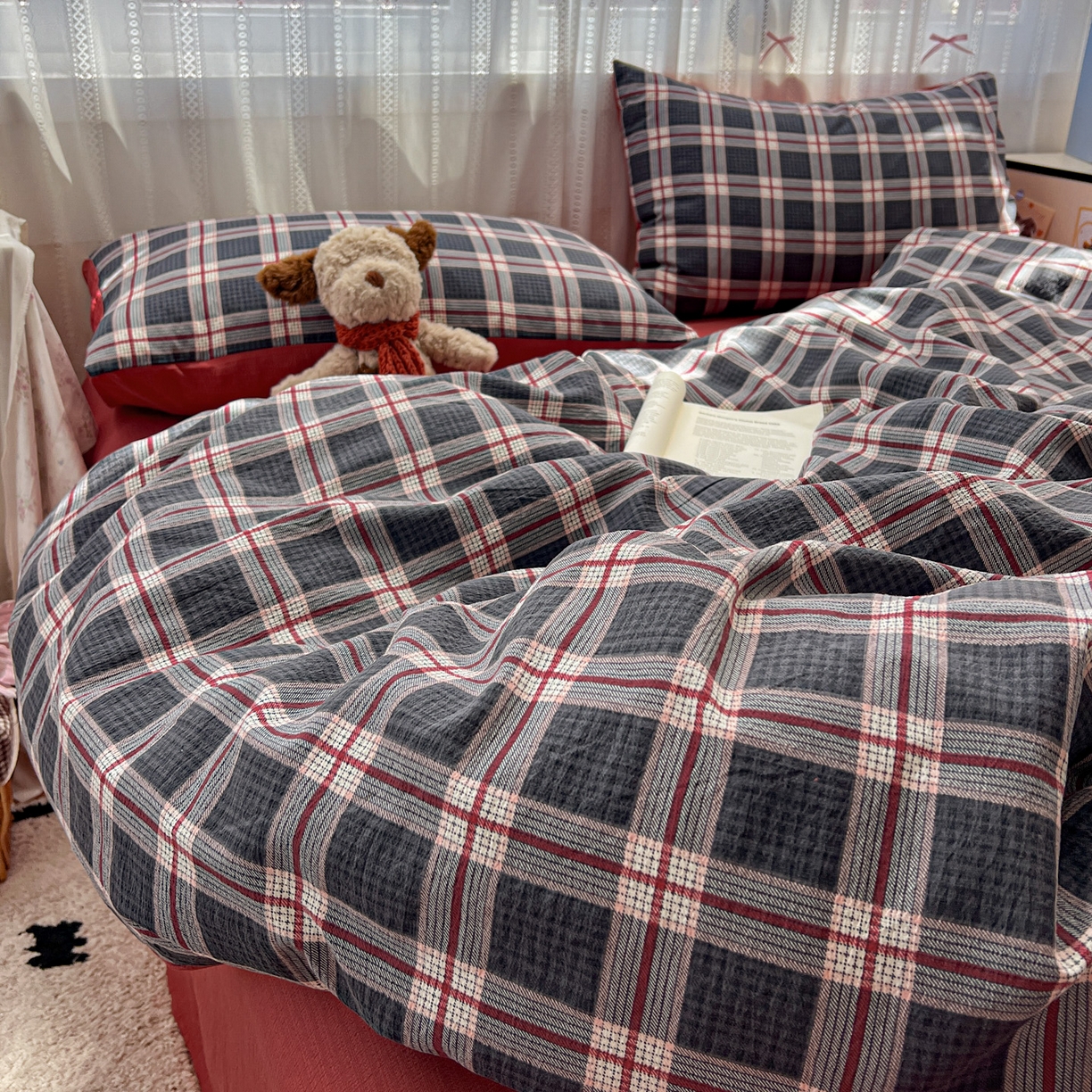 91家纺网 家纺一手货源 找家纺 水木坊 2025新款A云感双层纱四件套-浪漫 浪漫-幻夜