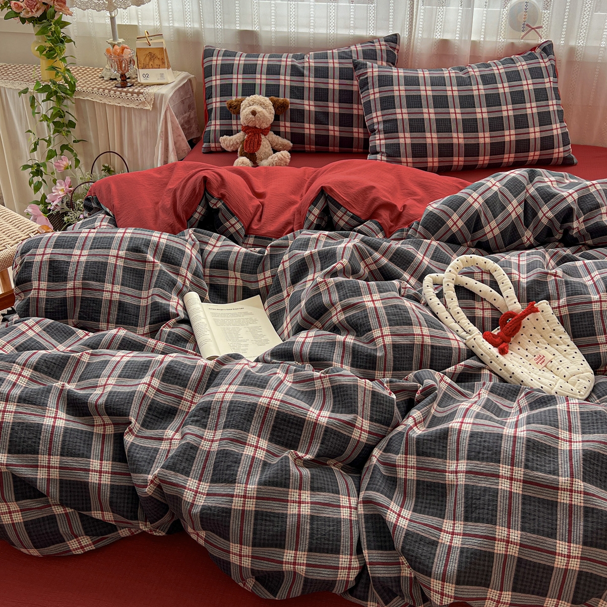 91家纺网 家纺一手货源 找家纺 水木坊 2025新款A云感双层纱四件套-浪漫 浪漫-幻夜