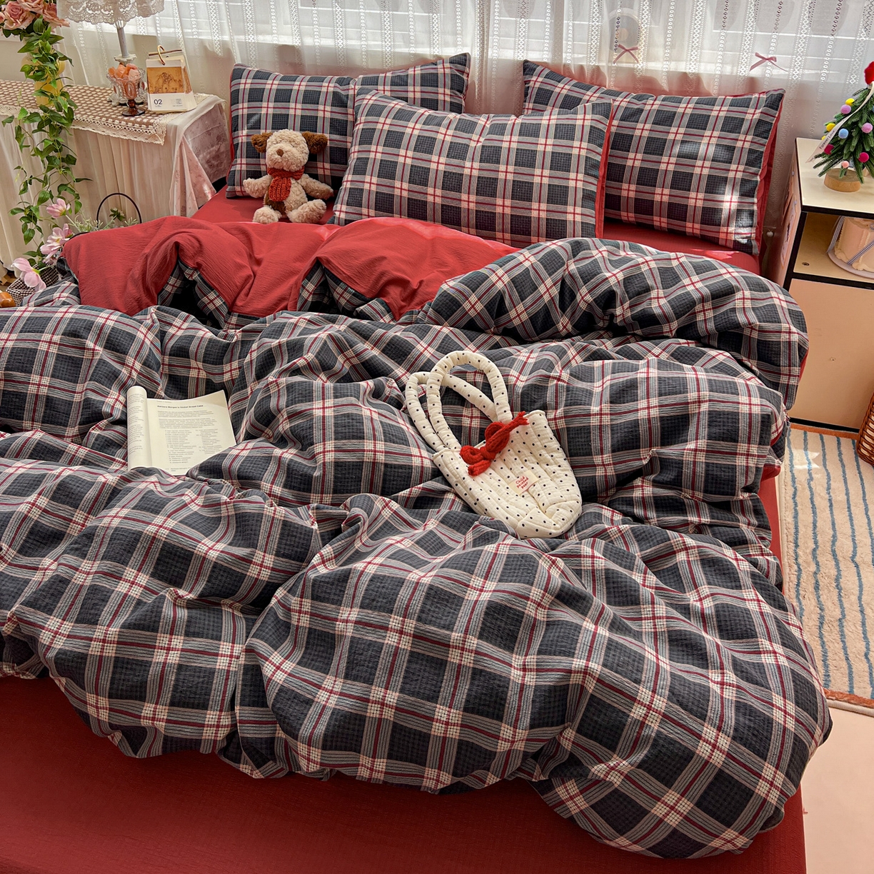 91家纺网 家纺一手货源 找家纺 水木坊 2025新款A云感双层纱四件套-浪漫 浪漫-幻夜