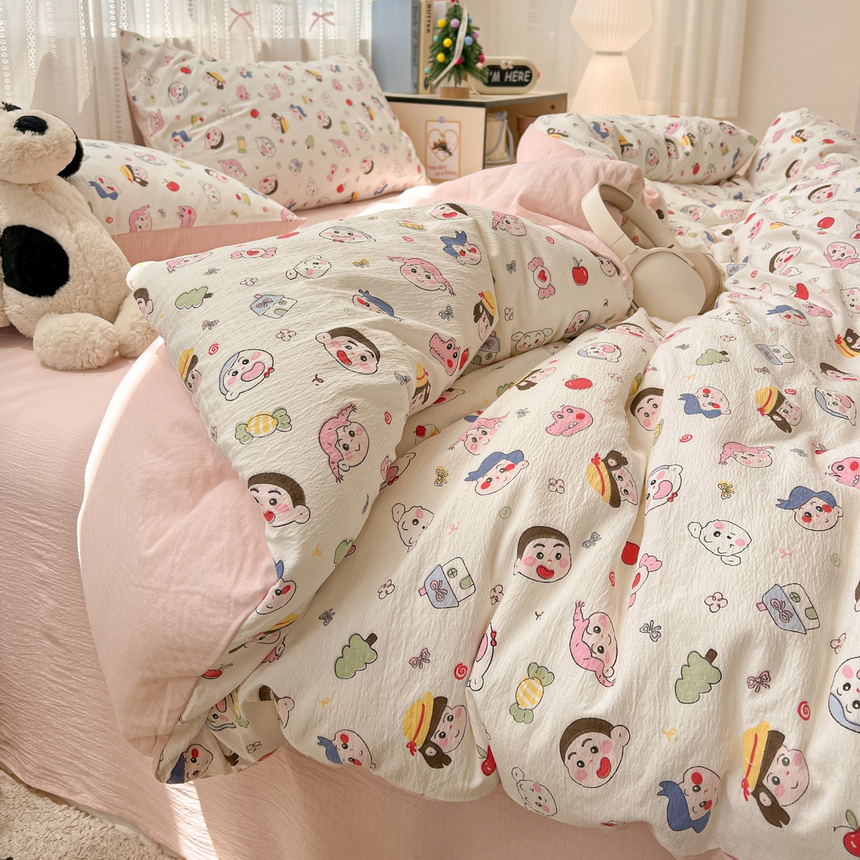 91家纺网 家纺一手货源 找家纺 水木坊 2025新款A云感双层纱四件套-浪漫 浪漫-蜡笔没有新