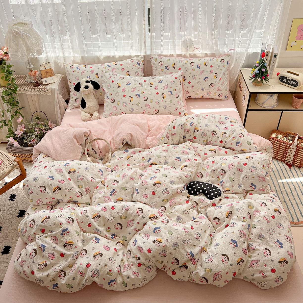 91家纺网 家纺一手货源 找家纺 水木坊 2025新款A云感双层纱四件套-浪漫 浪漫-蜡笔没有新