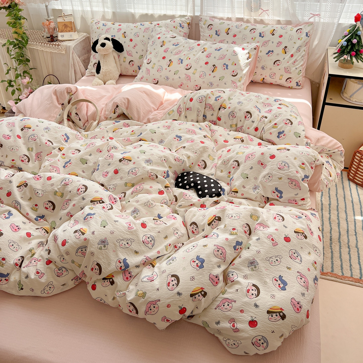 91家纺网 家纺一手货源 找家纺 水木坊 2025新款A云感双层纱四件套-浪漫 浪漫-蜡笔没有新