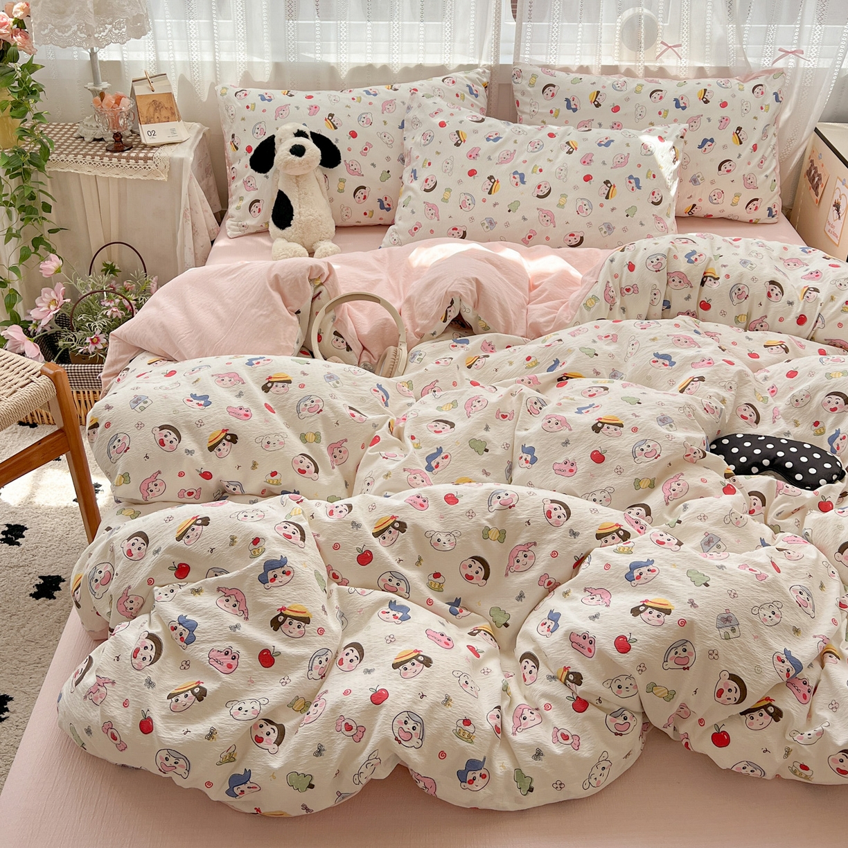 91家纺网 家纺一手货源 找家纺 水木坊 2025新款A云感双层纱四件套-浪漫 浪漫-蜡笔没有新