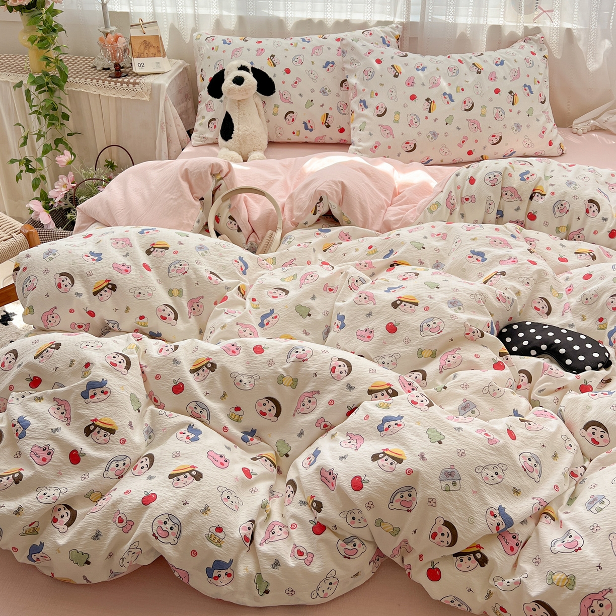 91家纺网 家纺一手货源 找家纺 水木坊 2025新款A云感双层纱四件套-浪漫 浪漫-蜡笔没有新