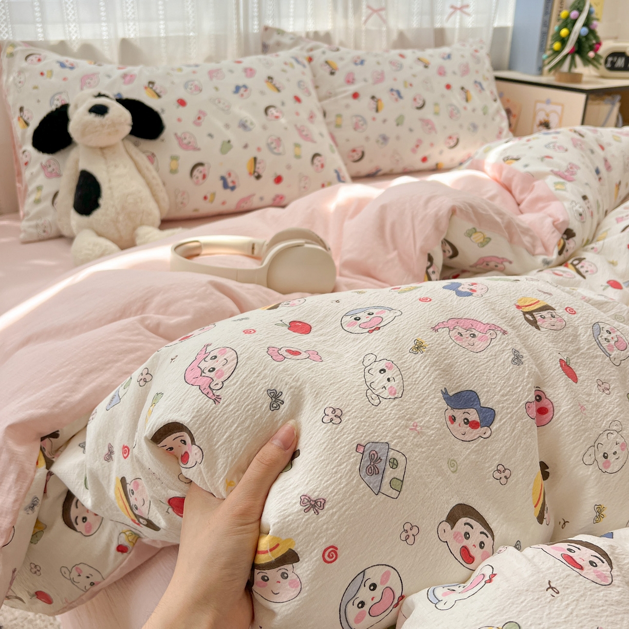 91家纺网 家纺一手货源 找家纺 水木坊 2025新款A云感双层纱四件套-浪漫 浪漫-蜡笔没有新