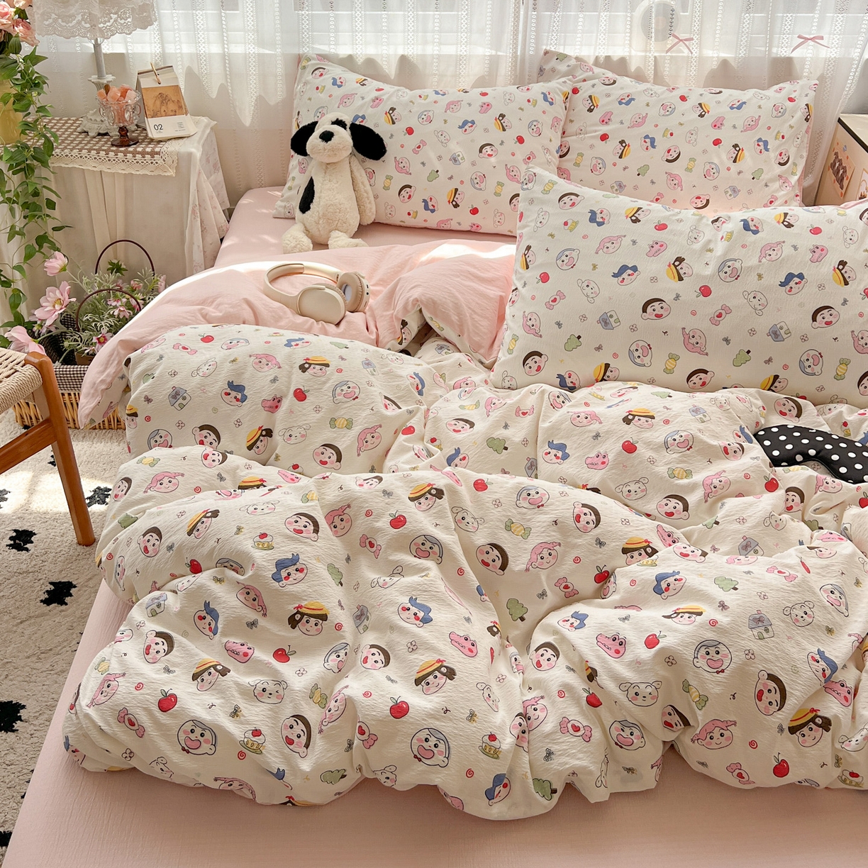 91家纺网 家纺一手货源 找家纺 水木坊 2025新款A云感双层纱四件套-浪漫 浪漫-蜡笔没有新