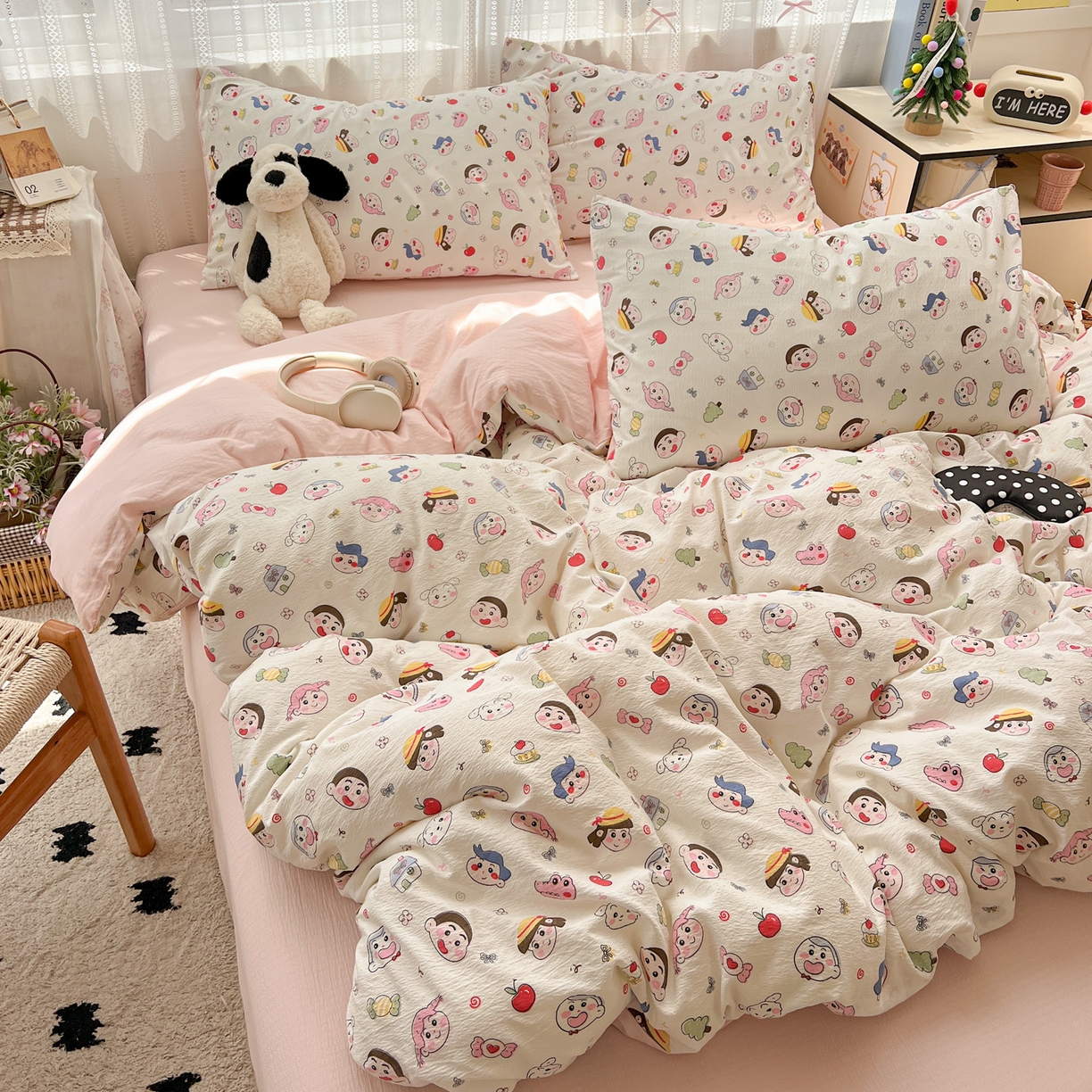 91家纺网 家纺一手货源 找家纺 水木坊 2025新款A云感双层纱四件套-浪漫 浪漫-蜡笔没有新