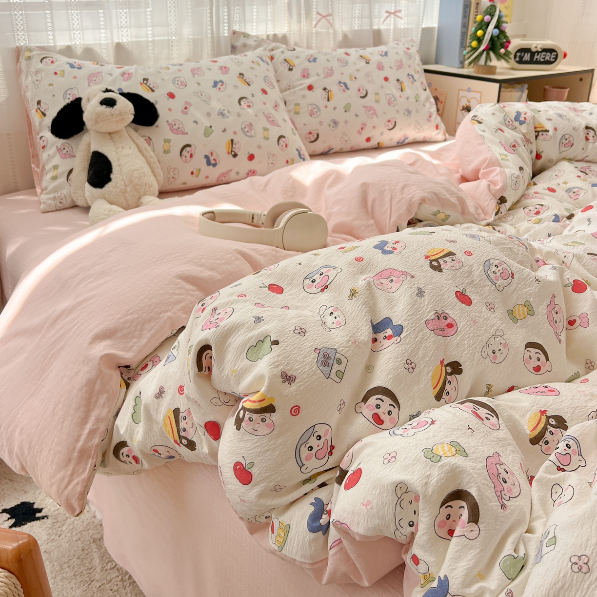 91家纺网 家纺一手货源 找家纺 水木坊 2025新款A云感双层纱四件套-浪漫 浪漫-蜡笔没有新