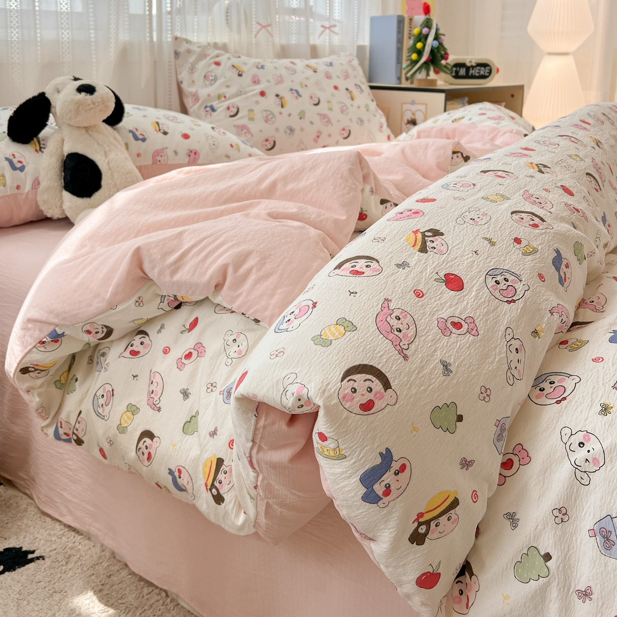 91家纺网 家纺一手货源 找家纺 水木坊 2025新款A云感双层纱四件套-浪漫 浪漫-蜡笔没有新