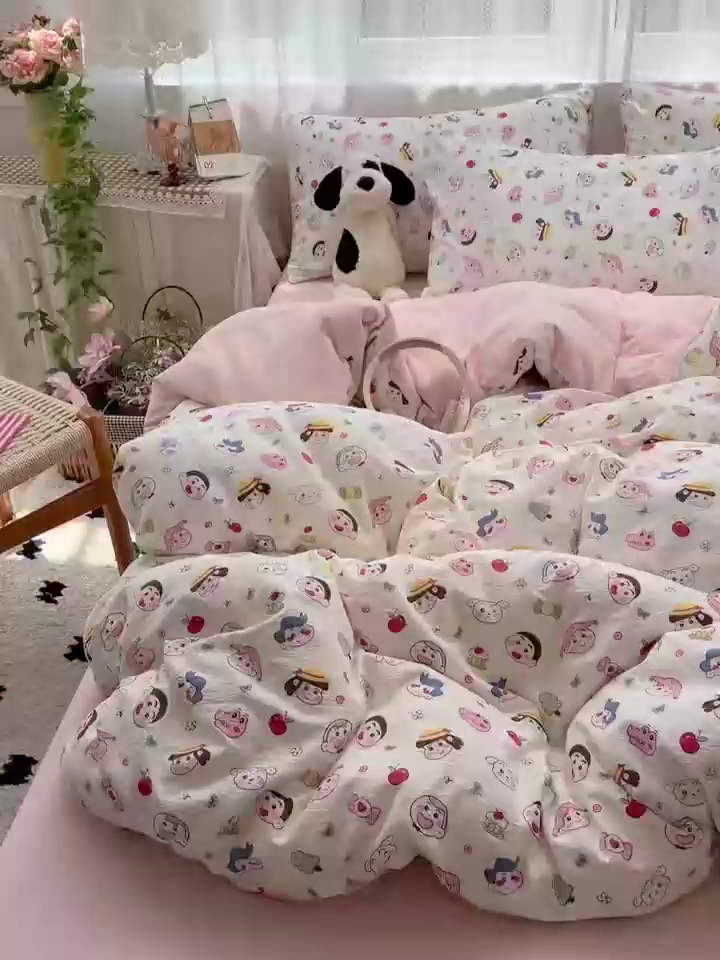 91家纺网 家纺一手货源 找家纺 水木坊 2025新款A云感双层纱四件套-浪漫 浪漫-蜡笔没有新