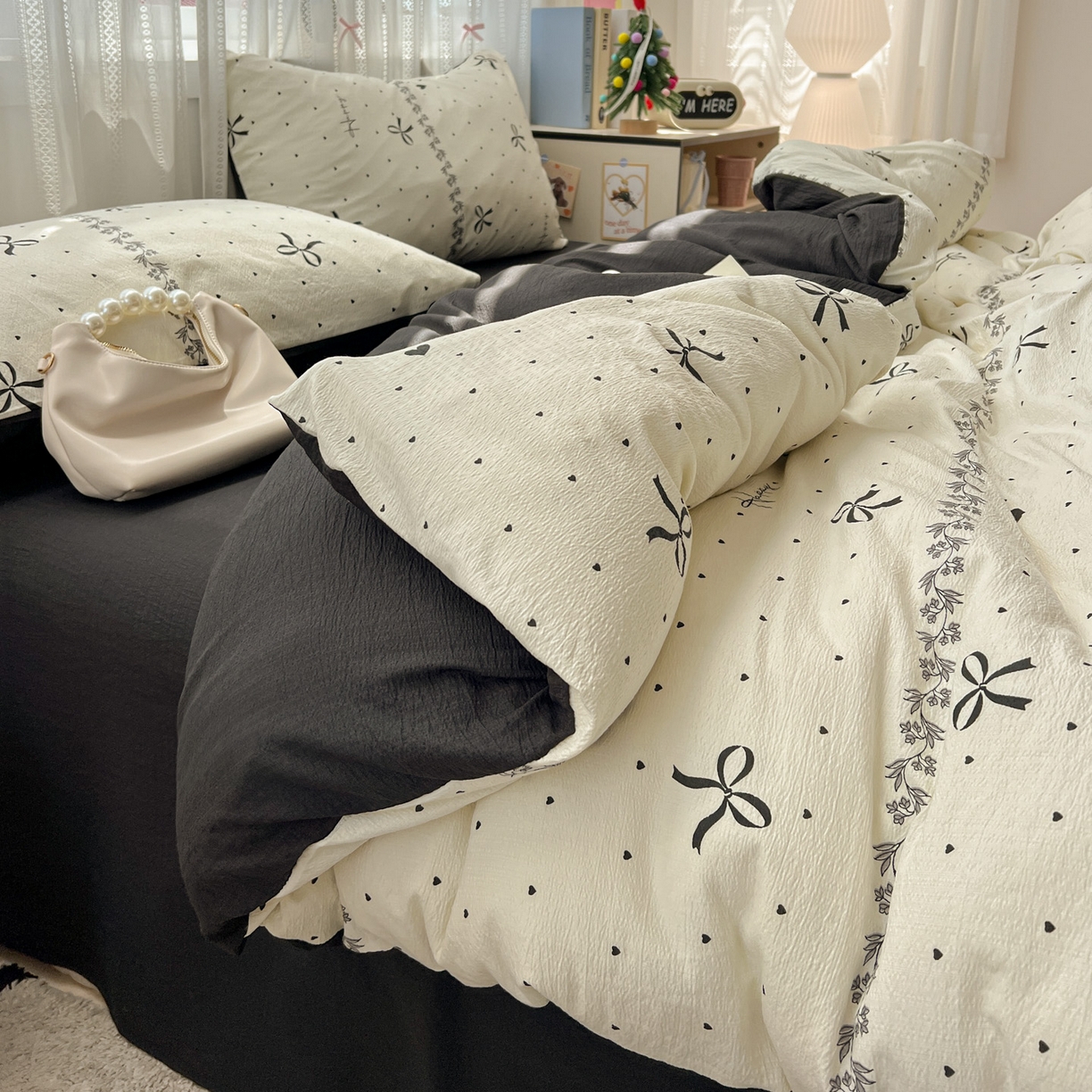 91家纺网 家纺一手货源 找家纺 水木坊 2025新款A云感双层纱四件套-浪漫 浪漫-美梦结