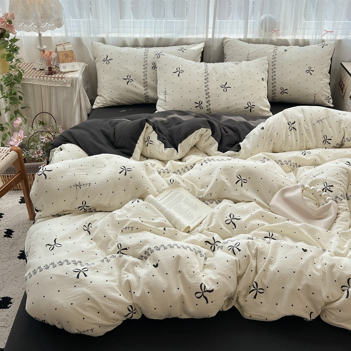 91家纺网 家纺一手货源 找家纺 水木坊 2025新款A云感双层纱四件套-浪漫 浪漫-美梦结