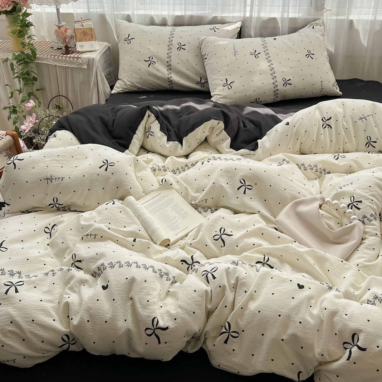 91家纺网 家纺一手货源 找家纺 水木坊 2025新款A云感双层纱四件套-浪漫 浪漫-美梦结