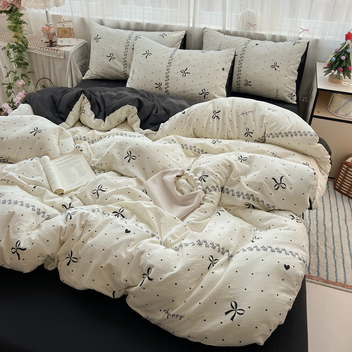 91家纺网 家纺一手货源 找家纺 水木坊 2025新款A云感双层纱四件套-浪漫 浪漫-美梦结