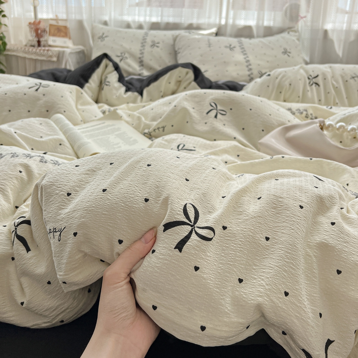 91家纺网 家纺一手货源 找家纺 水木坊 2025新款A云感双层纱四件套-浪漫 浪漫-美梦结