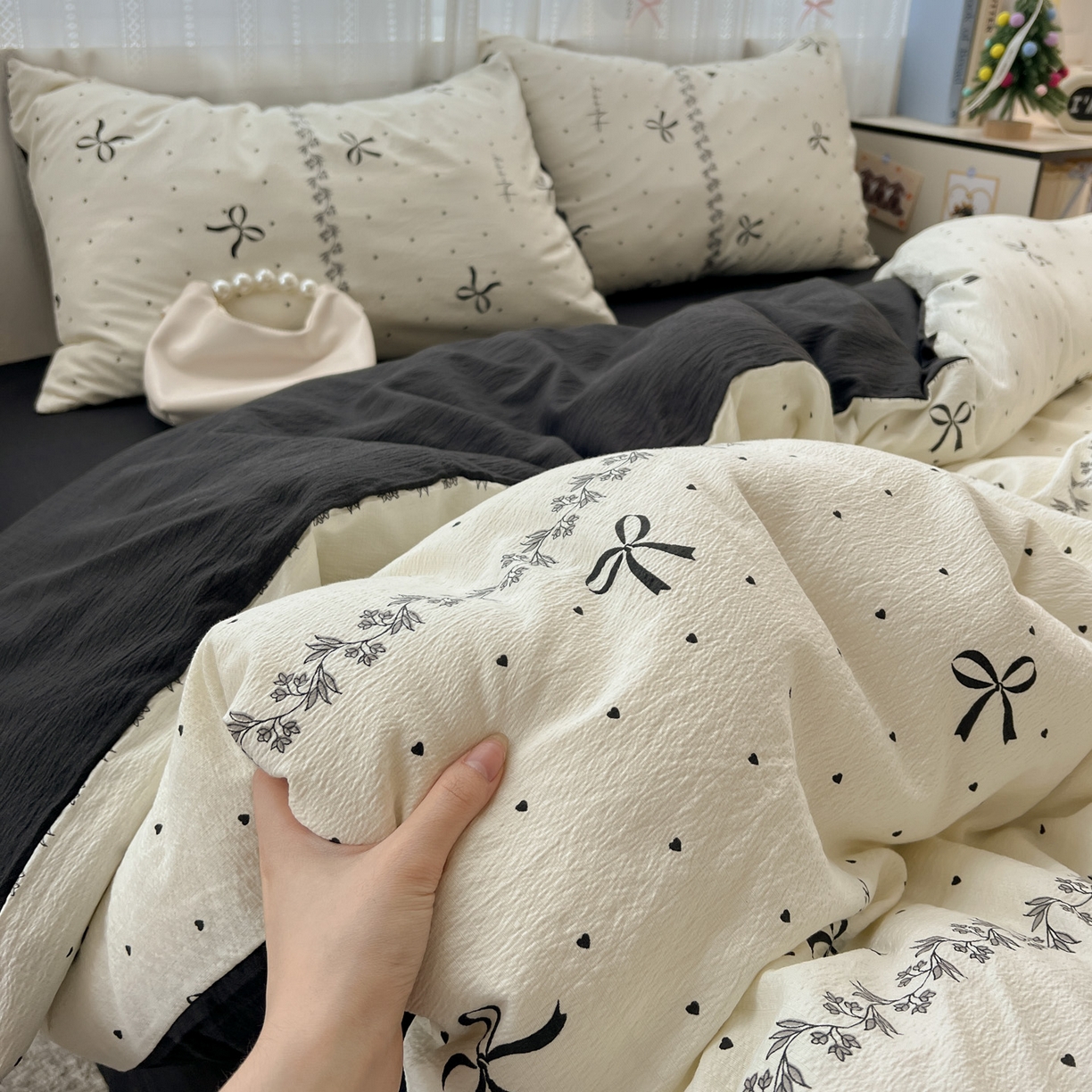 91家纺网 家纺一手货源 找家纺 水木坊 2025新款A云感双层纱四件套-浪漫 浪漫-美梦结