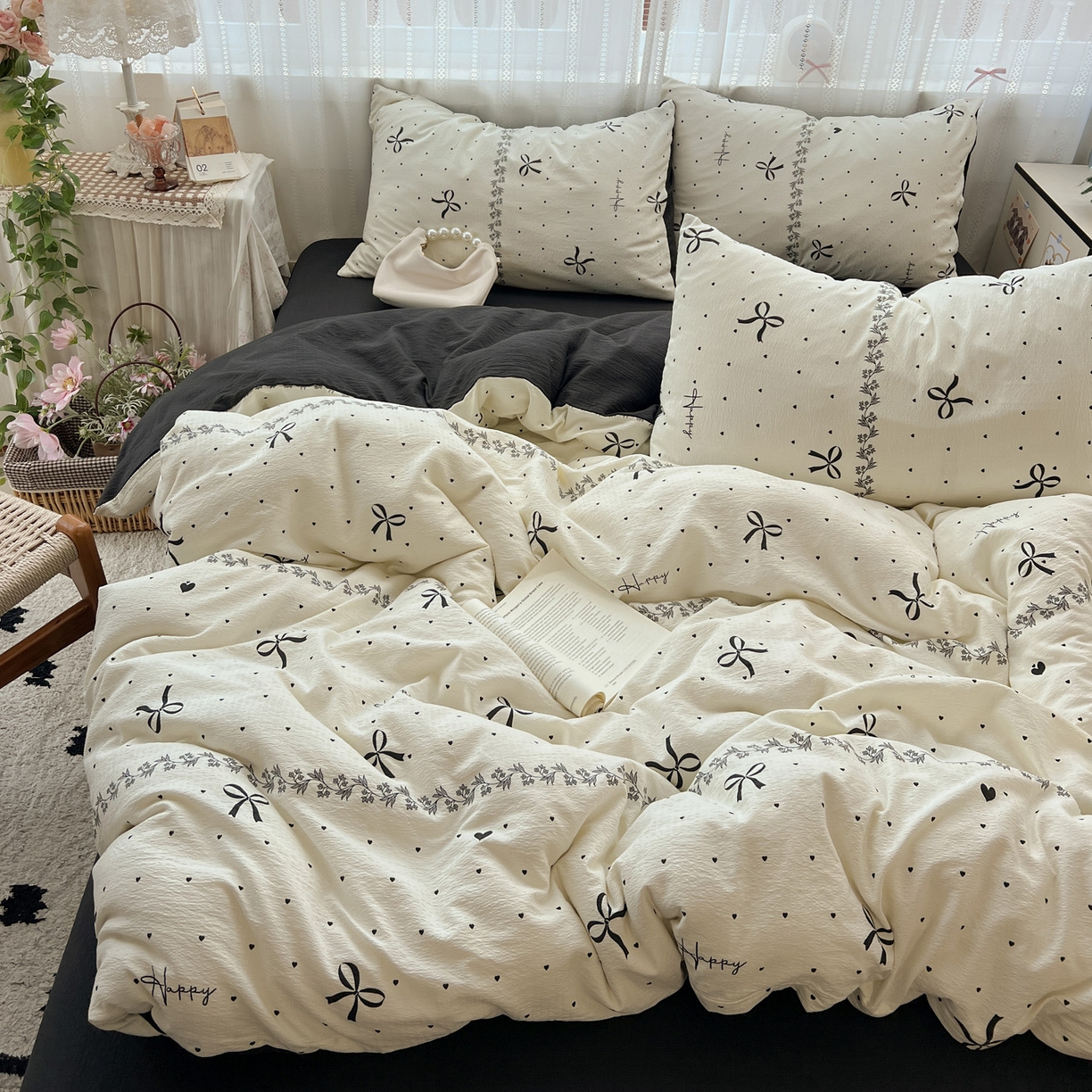 91家纺网 家纺一手货源 找家纺 水木坊 2025新款A云感双层纱四件套-浪漫 浪漫-美梦结