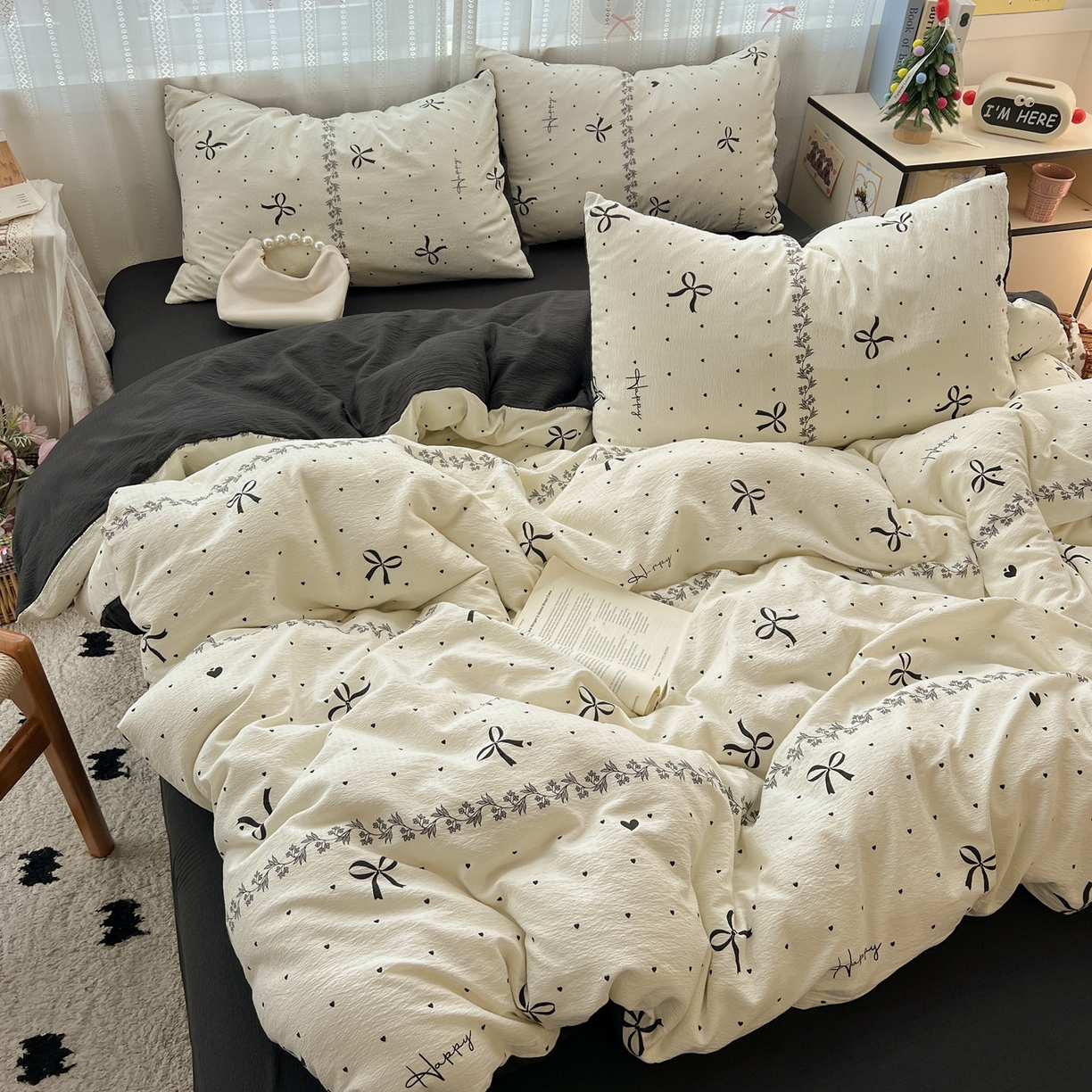 91家纺网 家纺一手货源 找家纺 水木坊 2025新款A云感双层纱四件套-浪漫 浪漫-美梦结